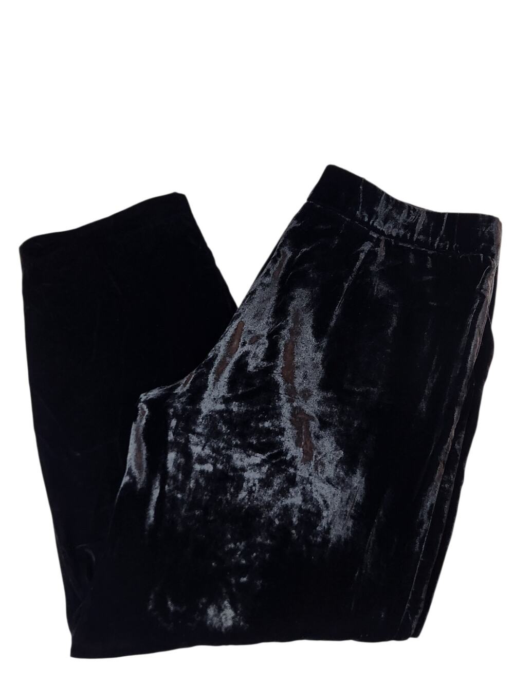 Talbots Black Velvet Wide Leg Pants Women’s Size 14 side zip Dressy Soft